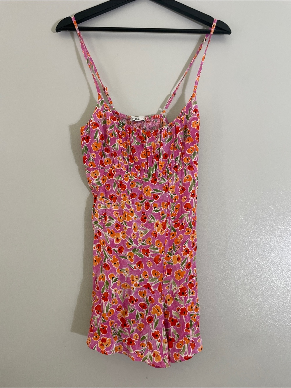 Pull&Bear Pink Floral Smocked Back Adjustable Strap Cami Romper Size M - Picture 3 of 16